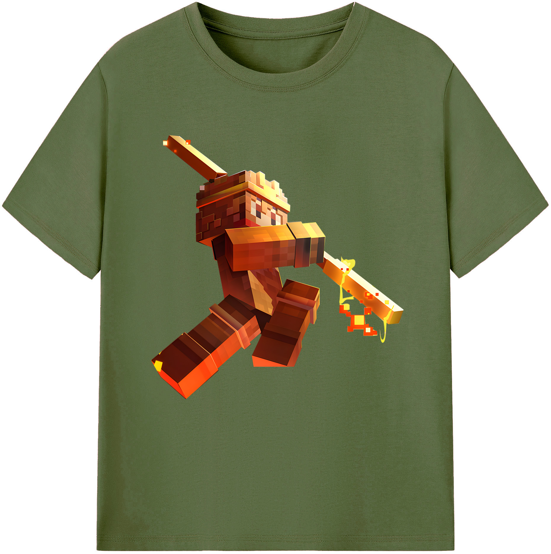 （画像用） マインクラフト ブロックの世界 Minecraft MC Block world 綿100％半袖Tシャツ（フロントプリント）